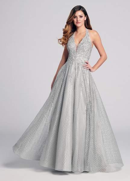 Ellie Wilde - EW21847 Embroidered Plunging Halter A-Line Evening Gown