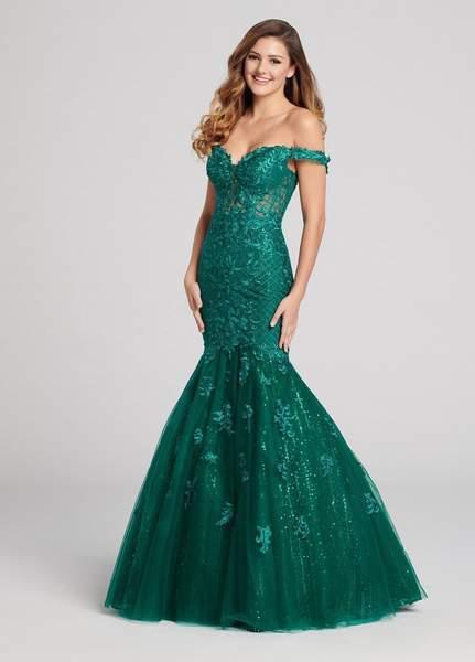 Ellie Wilde - EW21887 Embroidered Off-Shoulder Trumpet Gown In Green