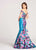 Ellie Wilde - EW118002 Floral Print Two Piece Ruffled Mermaid Dress In Green and Multi-Color