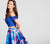 Ellie Wilde - EW118003 Two Piece Lace Up Floral Print A-line Dress In Blue and Multi-Color
