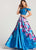 Ellie Wilde - EW118003 Two Piece Lace Up Floral Print A-line Dress In Blue and Multi-Color
