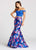Ellie Wilde - EW118009 Two Piece Lace Floral Print Mikado Dress In Blue and Multi-Color