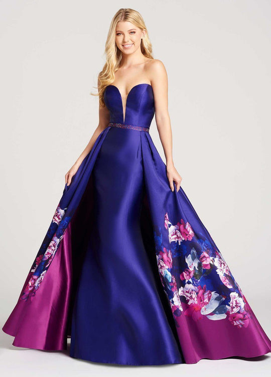 Ellie Wilde - EW118014 Floral Print Embellished Sweetheart Dress In Purple and Multi-Color