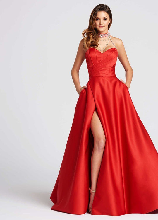 Ellie Wilde - EW118020 Bedazzled High A-line Dress In Red