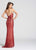 Ellie Wilde - EW118024 Beaded Deep V-neck Sheath Dress In Red and Neutral