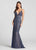 Ellie Wilde - EW118024 Beaded Deep V-neck Sheath Dress In Blue and Neutral