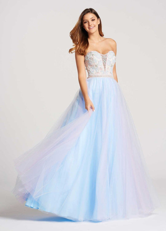 Ellie Wilde - EW118042 Beaded Deep Sweetheart A-line Dress In Blue