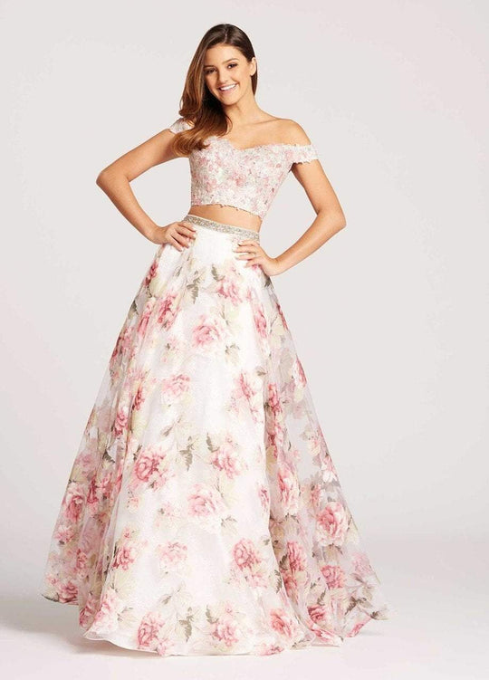 Ellie Wilde - EW118043 Floral Print Two Piece A-line Dress In Pink and Multi-Color