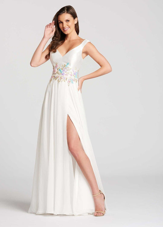Ellie Wilde - EW118045 Multi-Colored Embroidered A-line Dress In White and Multi-Color
