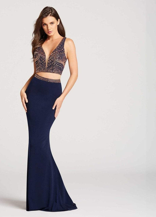 Ellie Wilde - EW118050 Beaded Two Piece Jersey Sheath Dress In Blue