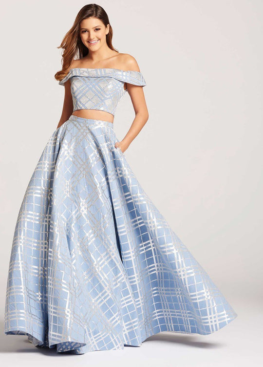 Ellie Wilde - EW118063 Two Piece Folded Off Shoulder Dress In Blue