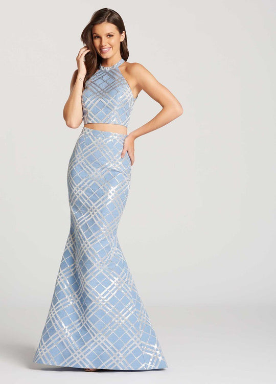 Ellie Wilde - EW118064 Two Piece Jacquard Mermaid Gown In Blue