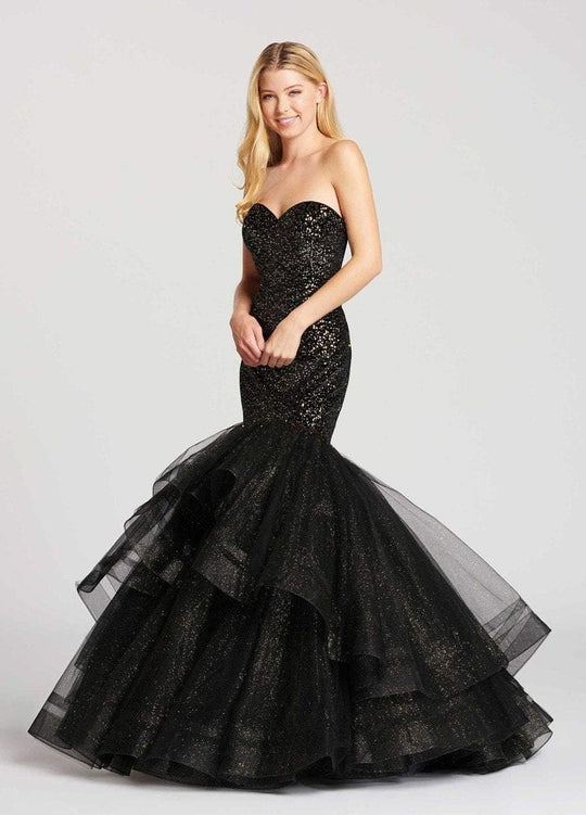 Ellie Wilde - EW118066 Strappy Ruffled Strapless Mermaid Gown In Black and Gold