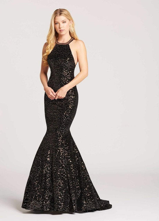 Ellie Wilde - EW118067 Fitted Halter Mermaid Gown In Black and Gold