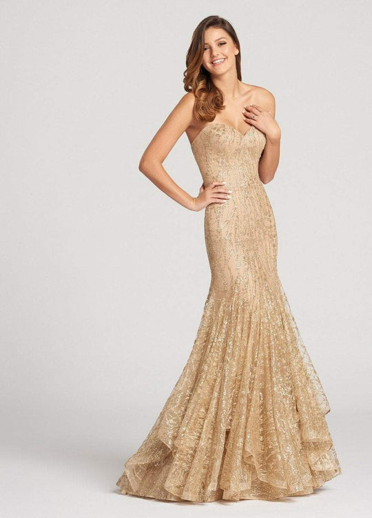 EW118068 Glittering Strapless Sweetheart Mermaid Dress in Gold