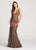 Ellie Wilde - EW118069 Embellished Deep V-neck Sheath Dress In Brown