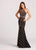 Ellie Wilde - EW118071 Patterned Beaded High Halter Sheath Dress In Black and Gold