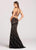 Ellie Wilde - EW118071 Patterned Beaded High Halter Sheath Dress In Black and Gold