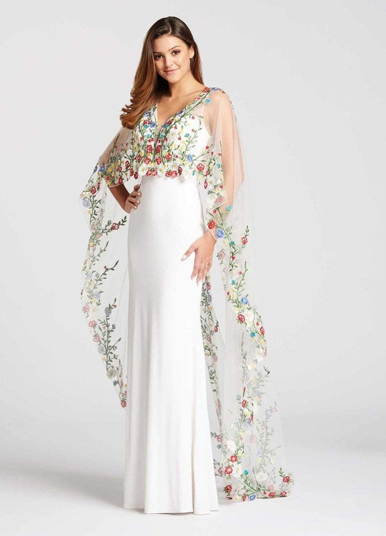 Ellie Wilde - EW118074 Multi-Colored Lace Embroidered Jersey Dress In White and Multi-Color