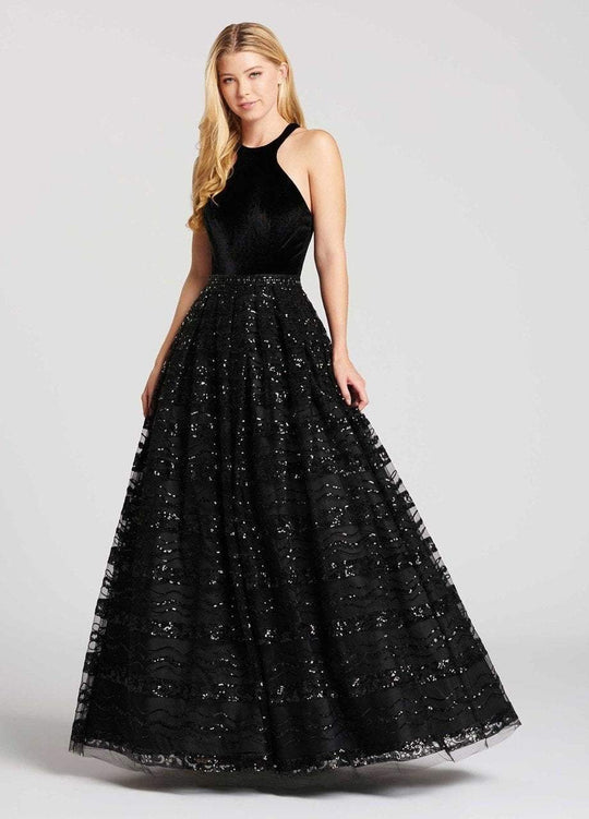 Ellie Wilde - EW118075 Embellished Halter A-line Dress In Black