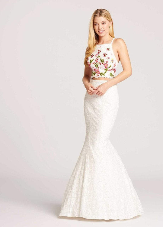 Ellie Wilde - EW118076 Two Piece Stretch Lace with Stone Mermaid Dress In White and Multi-Color