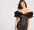 Ellie Wilde - EW118078 Ruffled Off Shoulder Fitted Dress In Black and Neutral