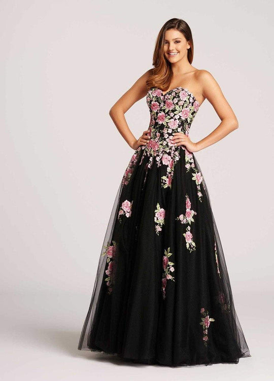Ellie Wilde - EW118079 Embroidered Sweetheart A-line Dress In Black and Pink