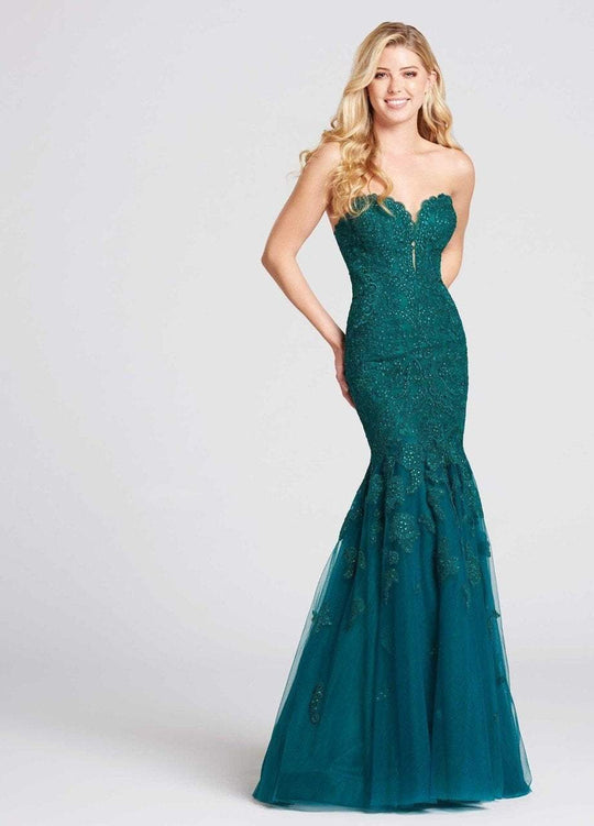 Ellie Wilde - EW118082 Embellished Sweetheart Lace Tulle Mermaid Dress In Green