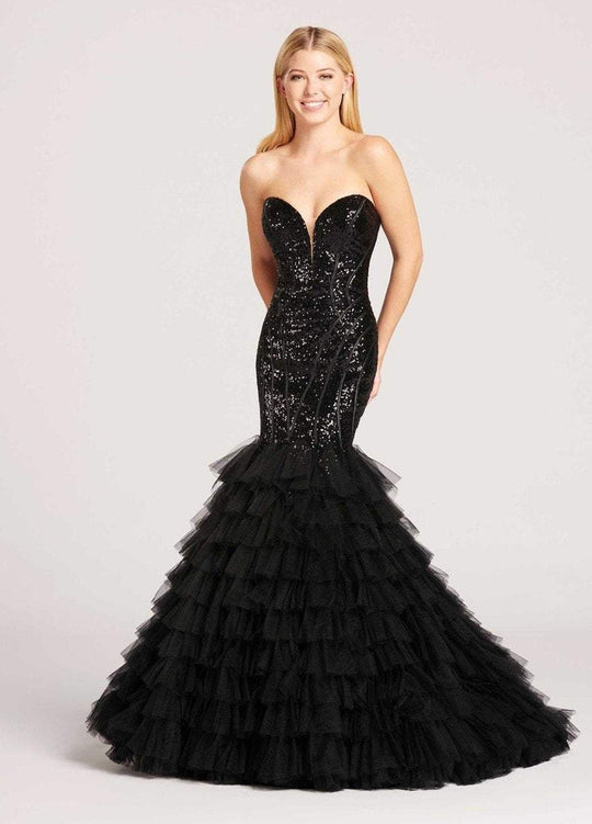 Ellie Wilde - EW118086 Strapless Sequined Ruffled Mermaid Gown In Black