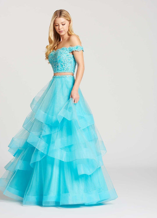 Ellie Wilde - EW118095 Two Piece Lace Embellished Tulle A-line Dress In Blue