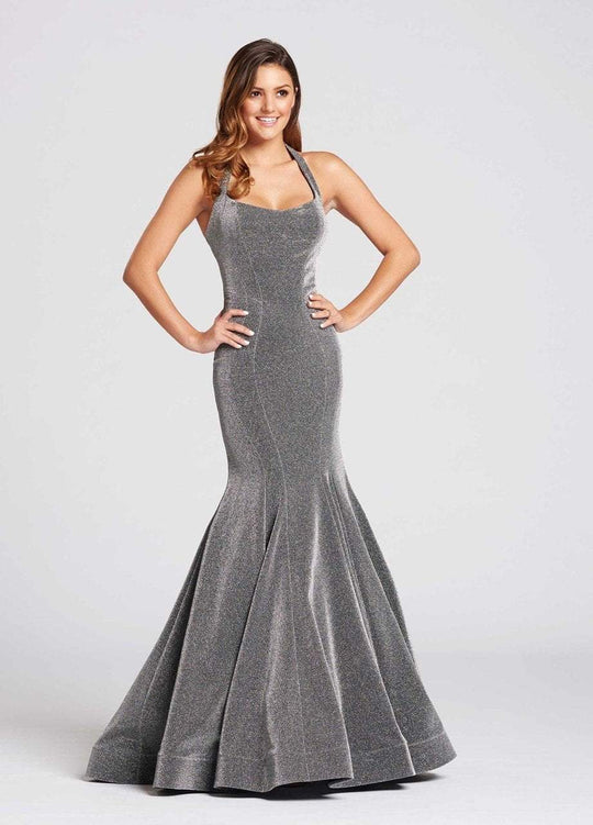 Ellie Wilde - EW118101 Embellished Halter Mermaid Dress In Gray