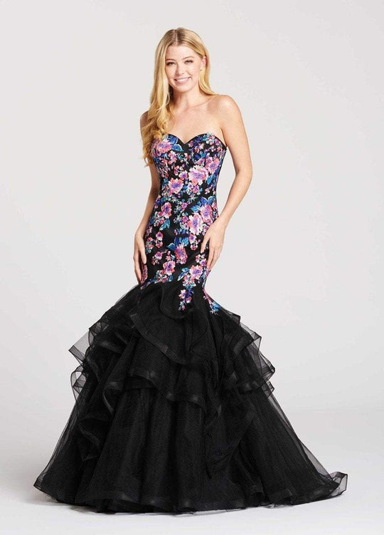 Ellie Wilde - EW118102 Floral Sweetheart Mermaid Dress In Black and Multi-Color
