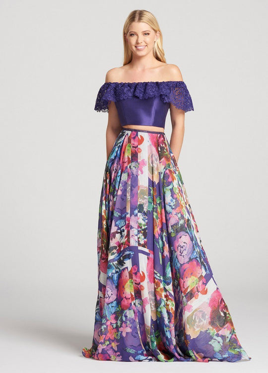 Ellie Wilde - Lace Off- Shoulder Floral Dress EW118105 In Purple/Multi