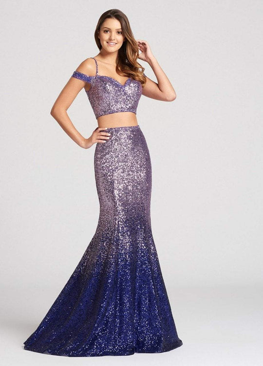 Ellie Wilde - EW118106 Two Piece Ombre Sequined Mermaid Dress In Purple