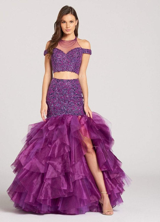 Ellie Wilde - EW118107 Two Piece Beaded and Ruffled Tulle Dress In Purple