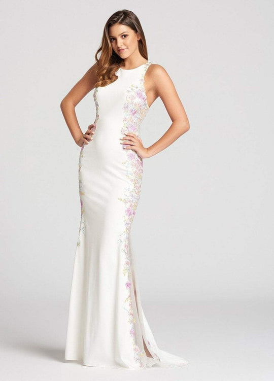 Ellie Wilde - EW118114 Multi-Colored Embroidered Jersey Sheath Dress In White and Multi-Color