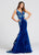 Ellie Wilde - EW118117 Embroidered Deep V-neck Mermaid Dress In Blue and Multi-Color