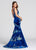 Ellie Wilde - EW118117 Embroidered Deep V-neck Mermaid Dress In Blue and Multi-Color