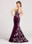 Ellie Wilde - EW118119 Floral Deep V-neck Mermaid Dress In Purple