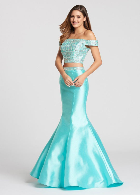 Ellie Wilde - EW118120 Two Piece Beaded Mermaid Dress In Green and Silver