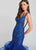 Ellie Wilde - EW118121 Bejeweled Deep V-neck Mermaid Dress In Blue