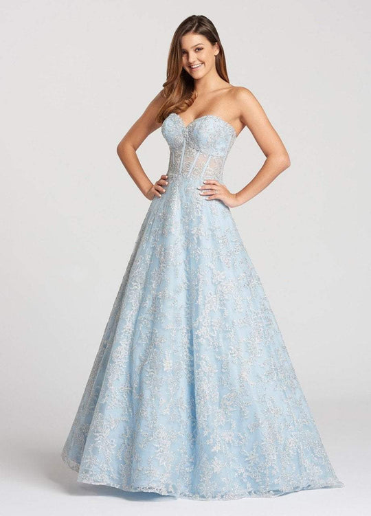 Ellie Wilde - EW118125 Strapless Lace Sweetheart A-line Dress In Silver and Blue