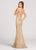 Ellie Wilde - EW118126 Plunging Fitted Lace Evening Dress In Gold