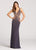 Ellie Wilde - EW118129 Strappy Plunging Embellished Evening Dress In Gray and Pink