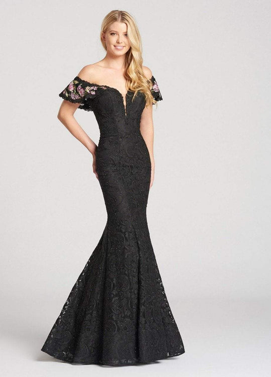 Ellie Wilde - EW118132 Lace Off Shoulder Mermaid Dress In Black and Pink