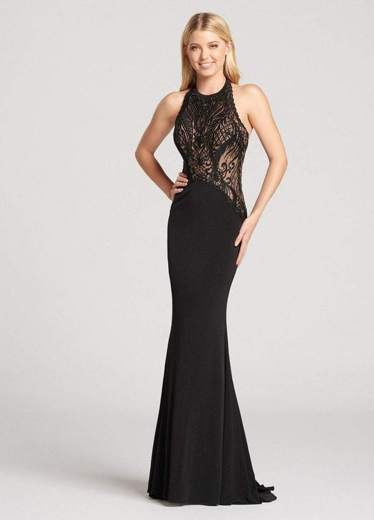 Ellie Wilde - EW118135 Lace Halter Sheath Dress In Black and Neutral