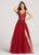 Ellie Wilde - EW118139LS Lace Applique Plunging V-Neck Gown In Red