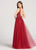 Ellie Wilde - EW118139LS Lace Applique Plunging V-Neck Gown In Red