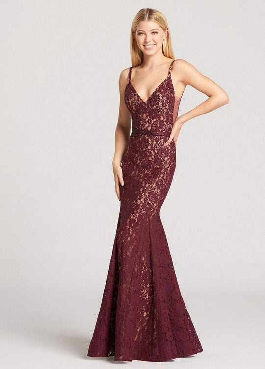 Ellie Wilde - EW118140 Lace Fitted V-Neck Evening Dress In Red