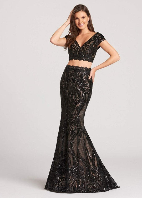 Ellie Wilde - EW118170 Two Piece Sequined Cap Sleeves Dress In Black